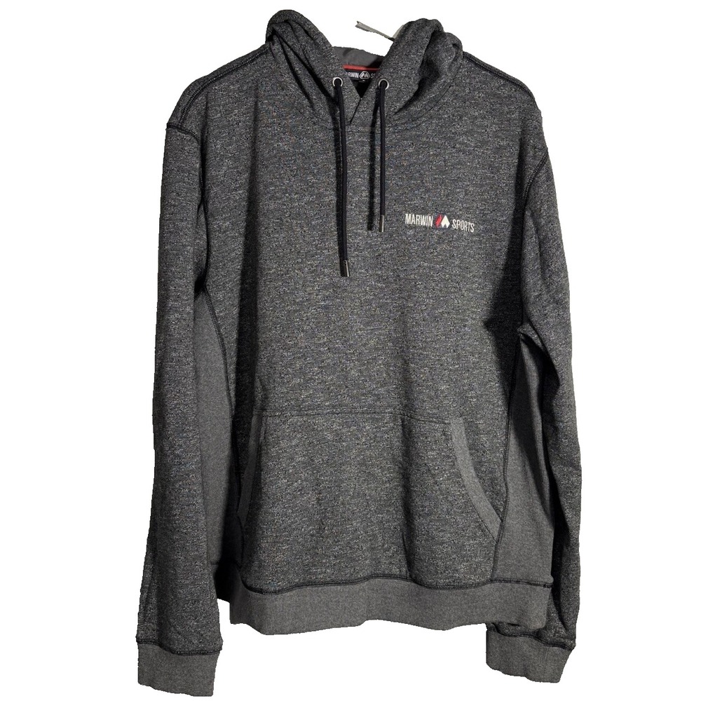 Marwin Sports Mens Hoodie Large L Gray Pullover Sweatshirt Kangaroo Pocket L